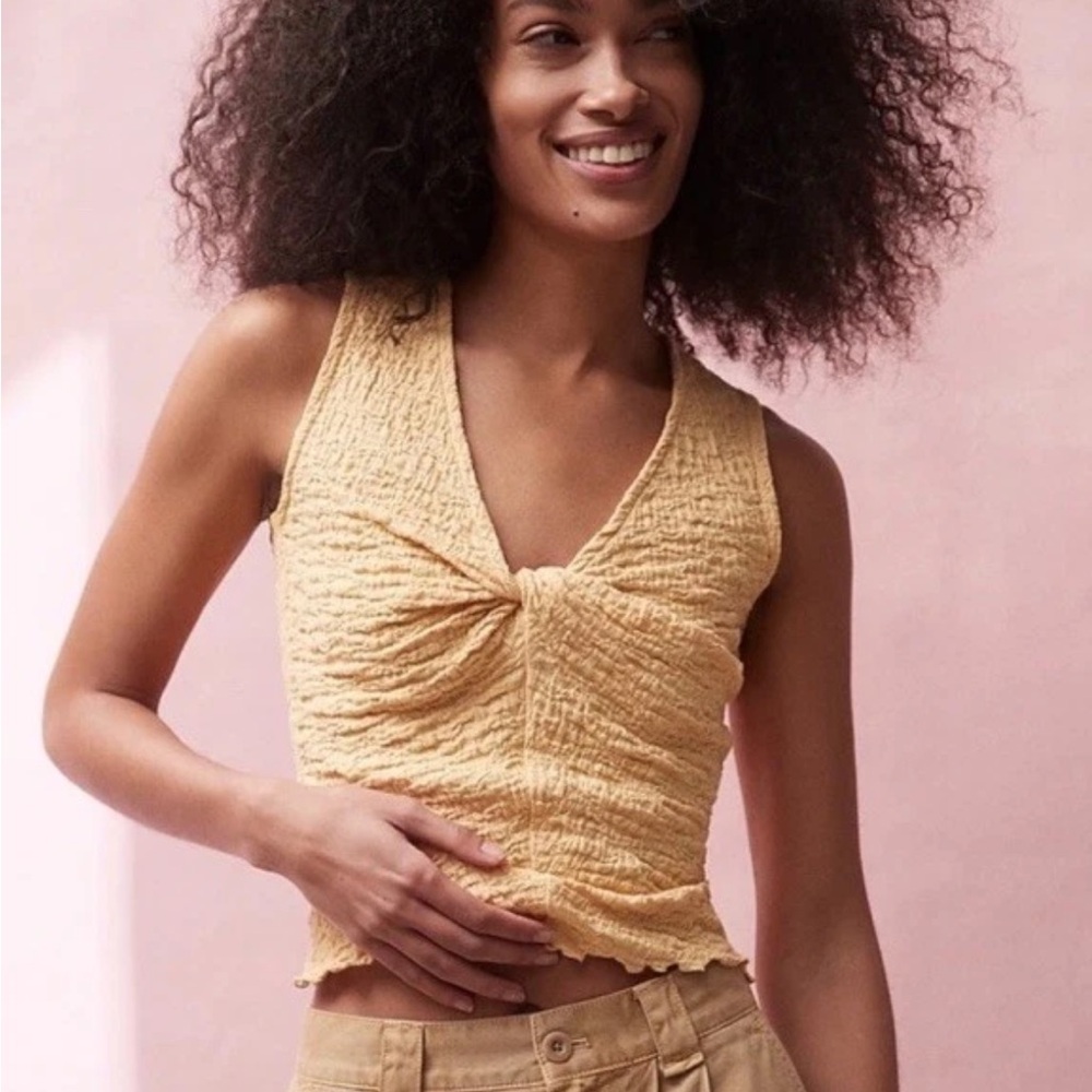 Madewell Popcorn Twistfront Sleeveless Top Butter Yellow Womens Large